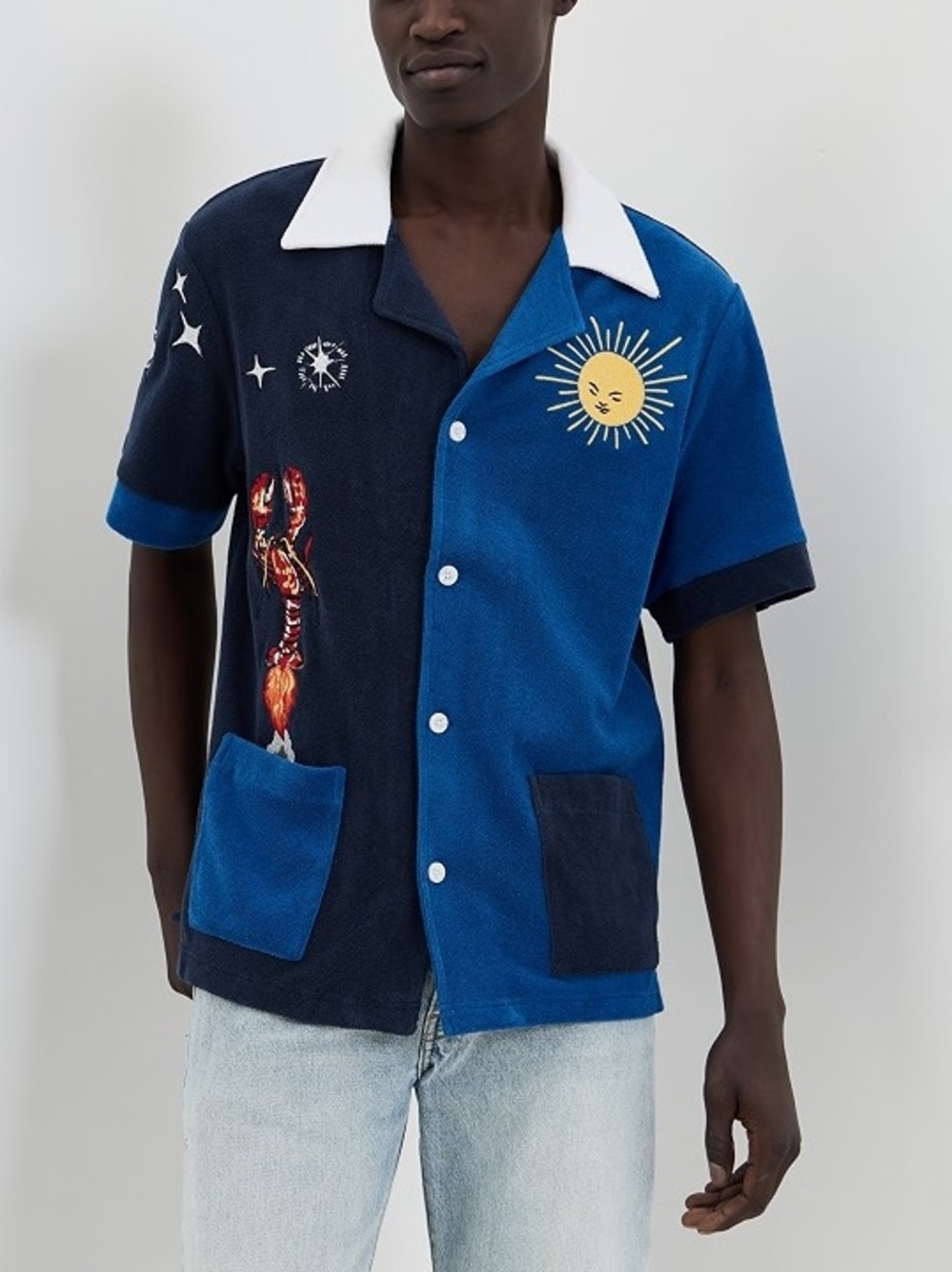 Tombolo Terry Cotton Rocket Lobster Embroidered Shirt